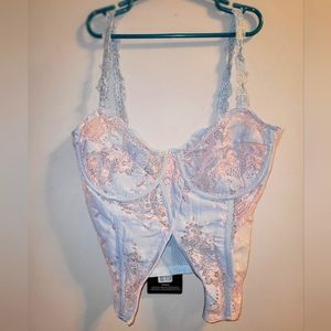 🆕️ PLT Blue Lace Detail Split Front Cami Top Bustier PrettyLittleThing - Medium